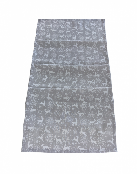 Christmas Silver Grey White Stag and Snowflake Table Runner 100-250cm